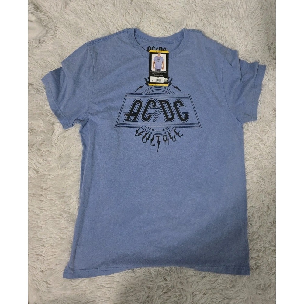 AC DC High Voltage Men's Soft  Light Blue Band Logo T-Shirt size Medium‎